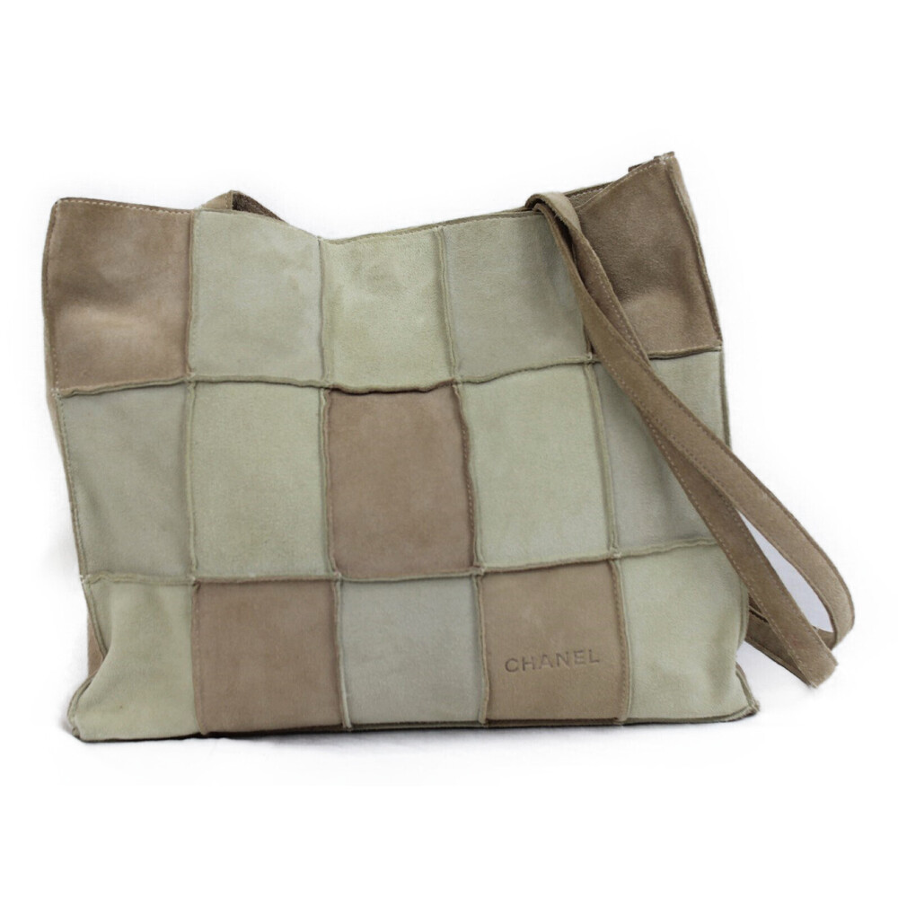 CHANEL patchwork tote bag beige suede